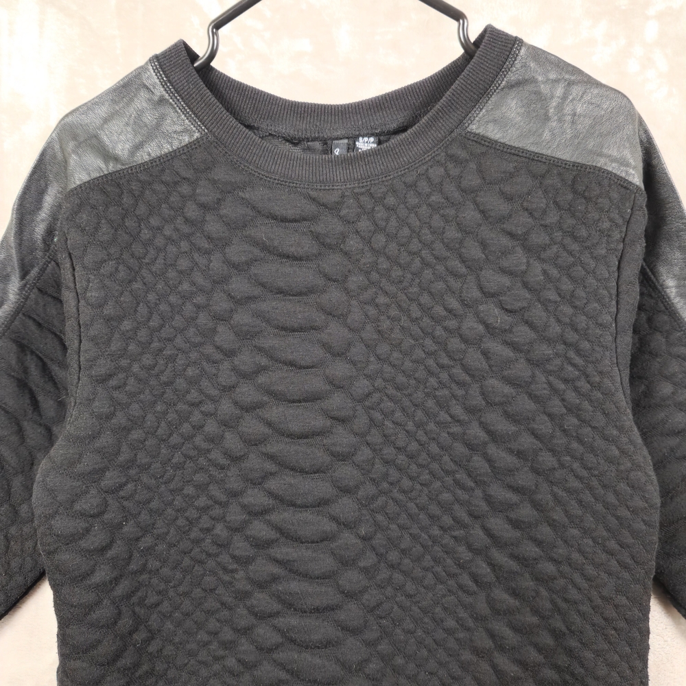 La Classe Couture Black Textured Mini Sweatshirt Dress S Faux Leather Details - Picture 3 of 11